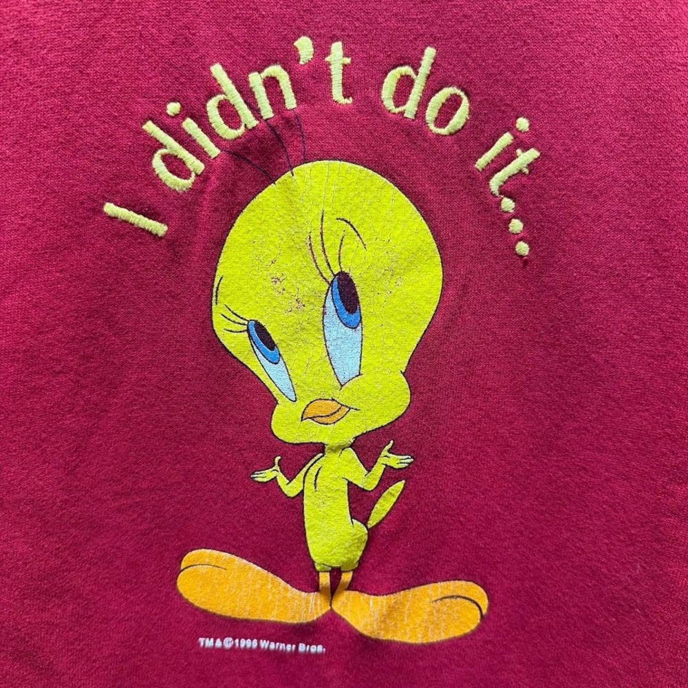 Vintage 1996 Looney Tunes‎ Tweety Bird Sweatshirt Red Size Large Made in USA - Picture 2 of 7
